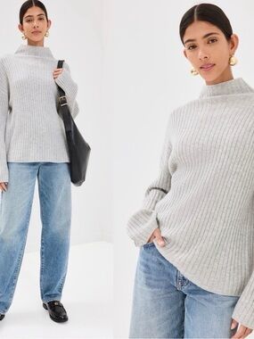 Reformation Lawson Oversized Cashmere Turtleneck in Foggy Grey